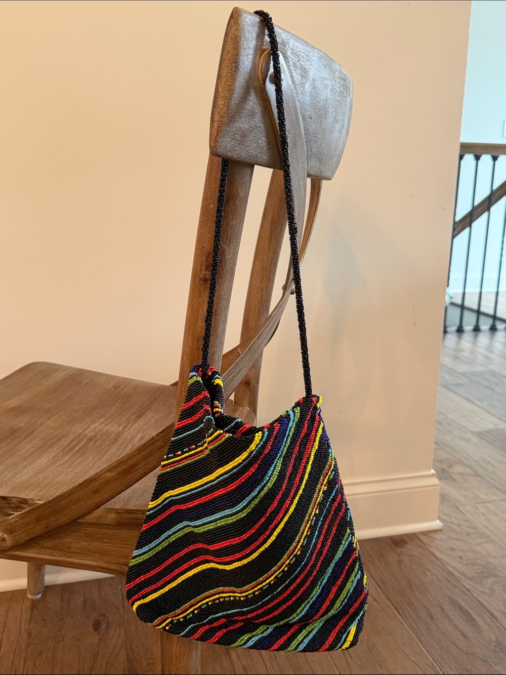 Beaded Multicolor Stripe Shoulder Bag - Black Base